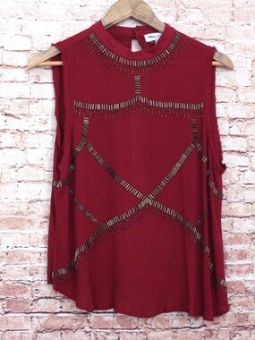 Dance & Marvel | Red High Neck Open Back Blouse